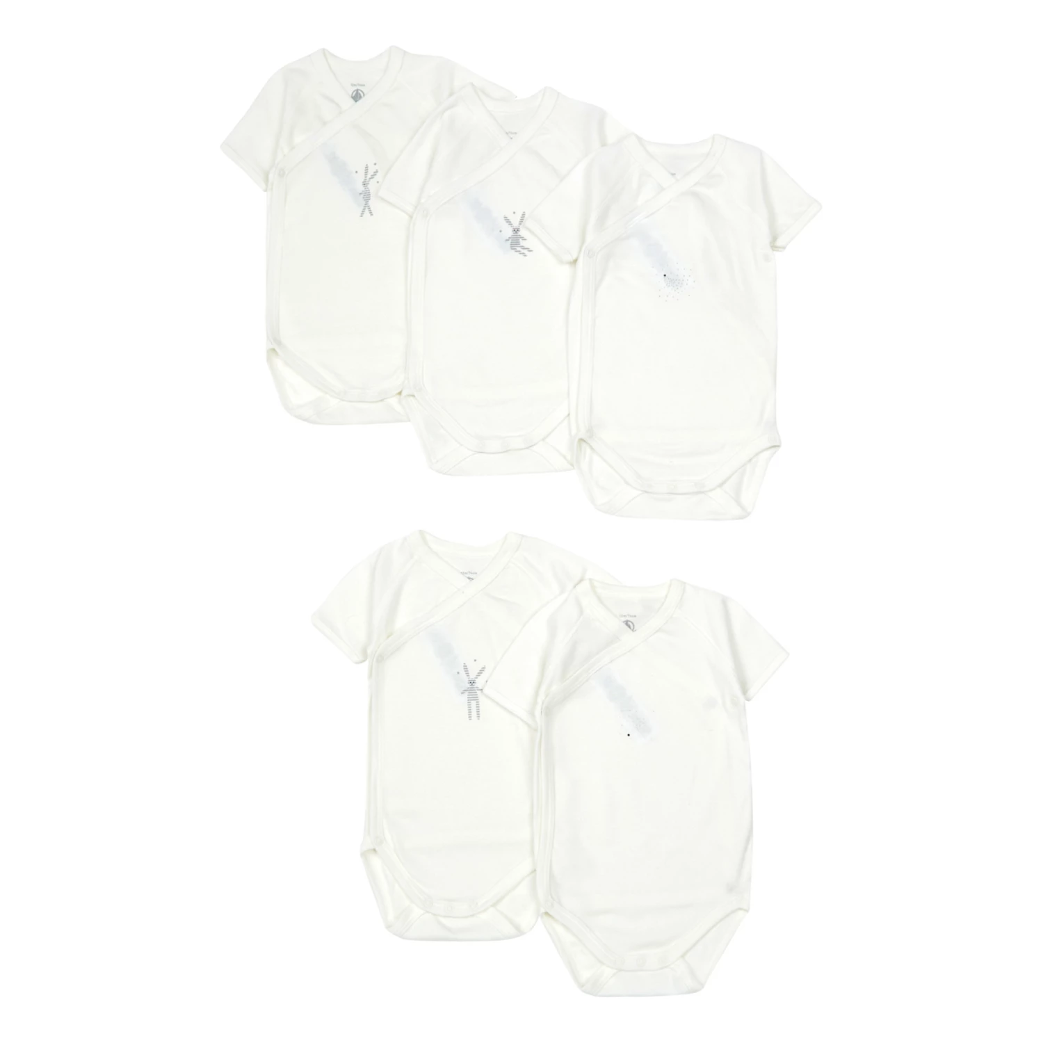 Organic Cotton Rabbit Baby Bodysuits - Set of 5 White Petit Bateau Fashion Baby 2 Organic Cotton Rabbit Baby Bodysuits - Set of 5 White Petit Bateau Fashion Baby - Image 2