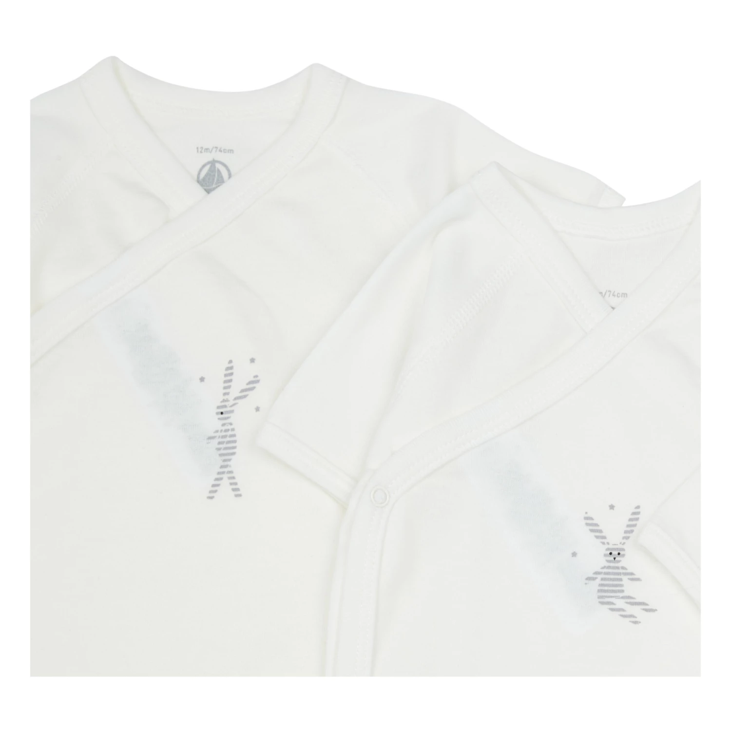 Organic Cotton Rabbit Baby Bodysuits - Set of 5 White Petit Bateau Fashion Baby 3 Organic Cotton Rabbit Baby Bodysuits - Set of 5 White Petit Bateau Fashion Baby - Image 3