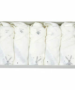 Organic Cotton Rabbit Baby Bodysuits - Set of 5 White Petit Bateau Fashion Baby