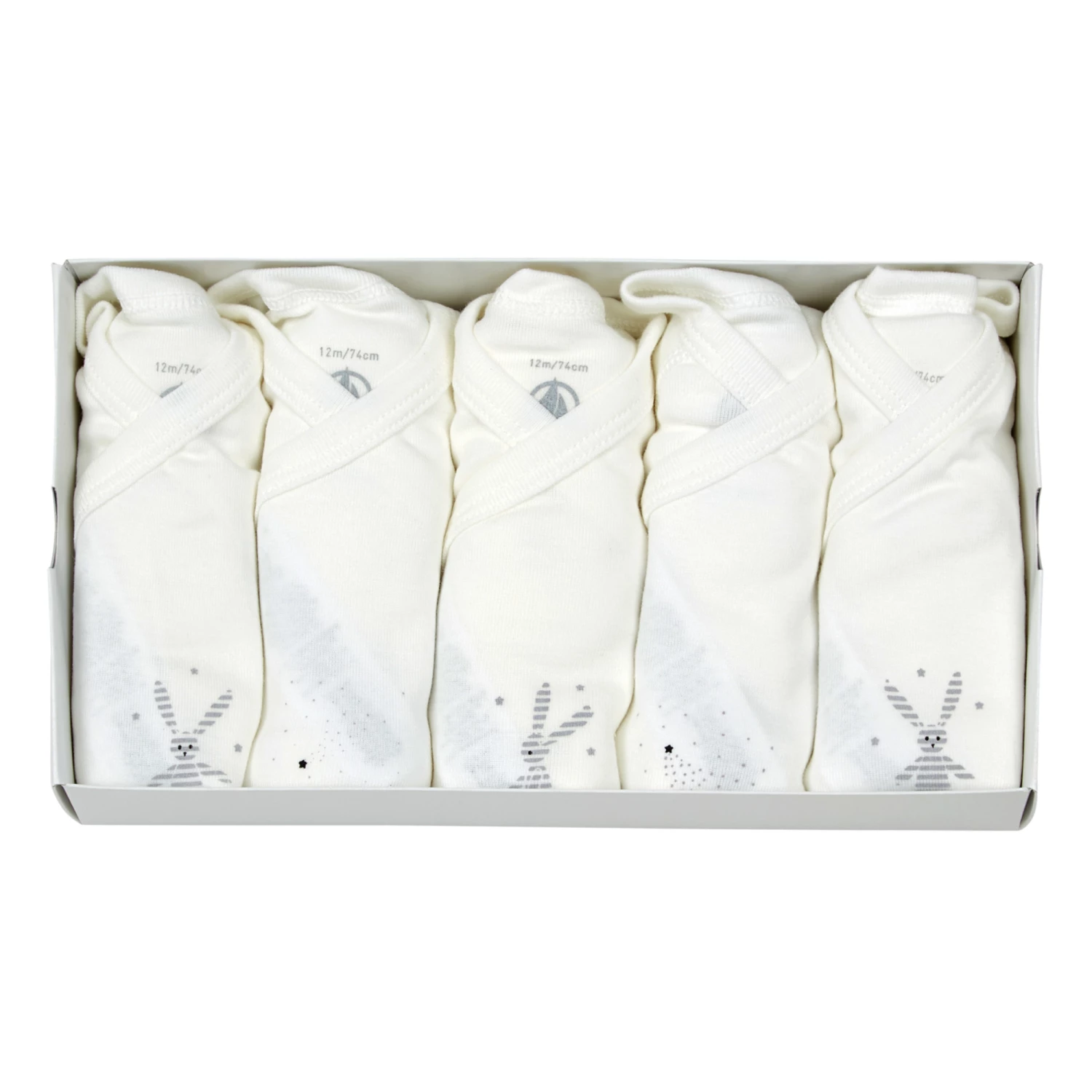 Organic Cotton Rabbit Baby Bodysuits - Set of 5 White Petit Bateau Fashion Baby 1 Organic Cotton Rabbit Baby Bodysuits - Set of 5 White Petit Bateau Fashion Baby