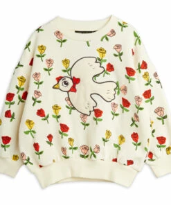 Organic Cotton Rose Sweatshirt Ecru Mini Rodini Fashion Baby, Children