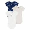 Organic Cotton Short-Sleeved Star Baby Bodysuits - Set of 3 Navy blue Petit Bateau Fashion Baby