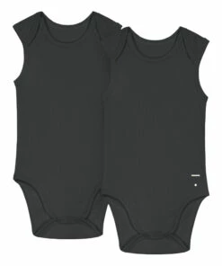 Organic Cotton Sleeveless Bodysuit - Capsule Homewear - Black Gray Label Fashion Baby