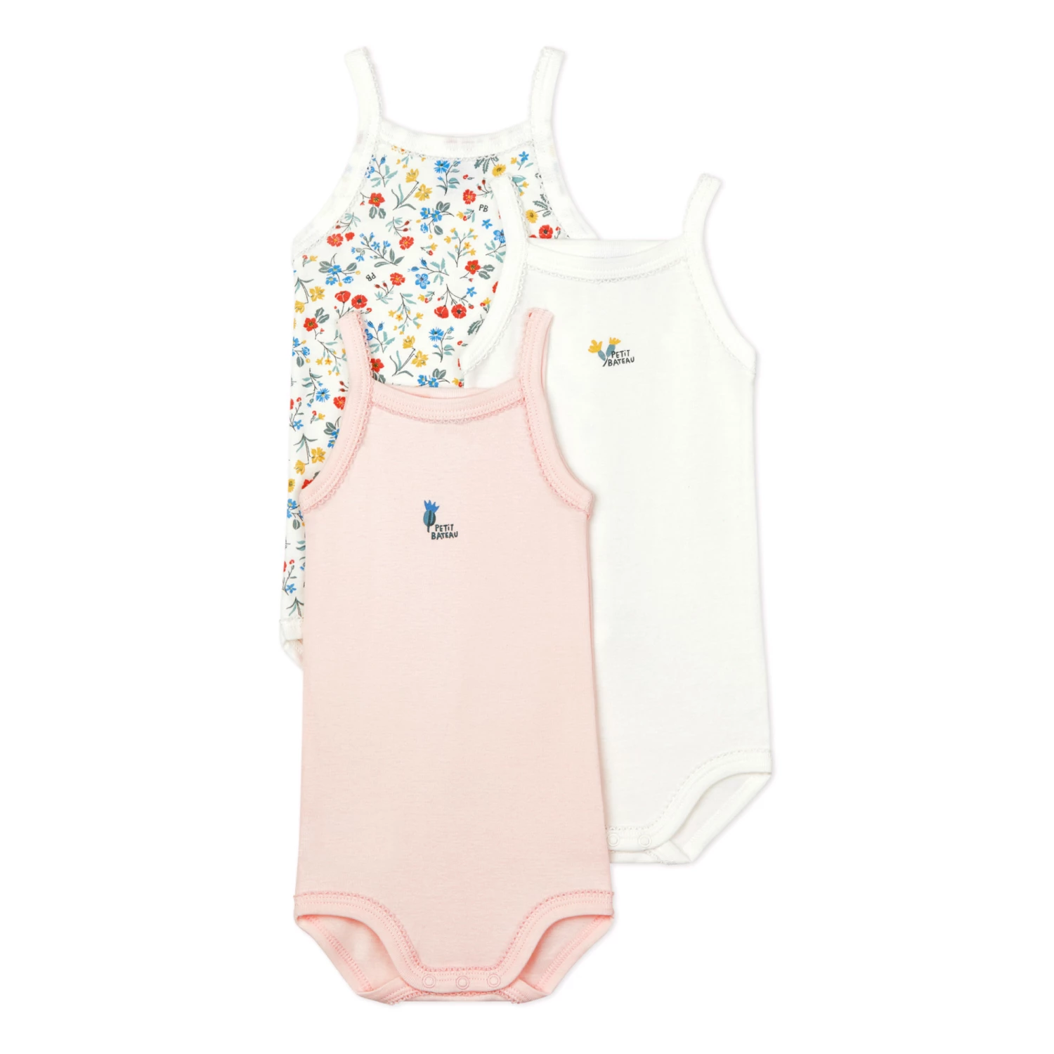 Organic Cotton Sleeveless Floral Baby Bodysuits - Set of 3 White Petit Bateau Fashion Baby, Children 1 Organic Cotton Sleeveless Floral Baby Bodysuits - Set of 3 White Petit Bateau Fashion Baby, Children