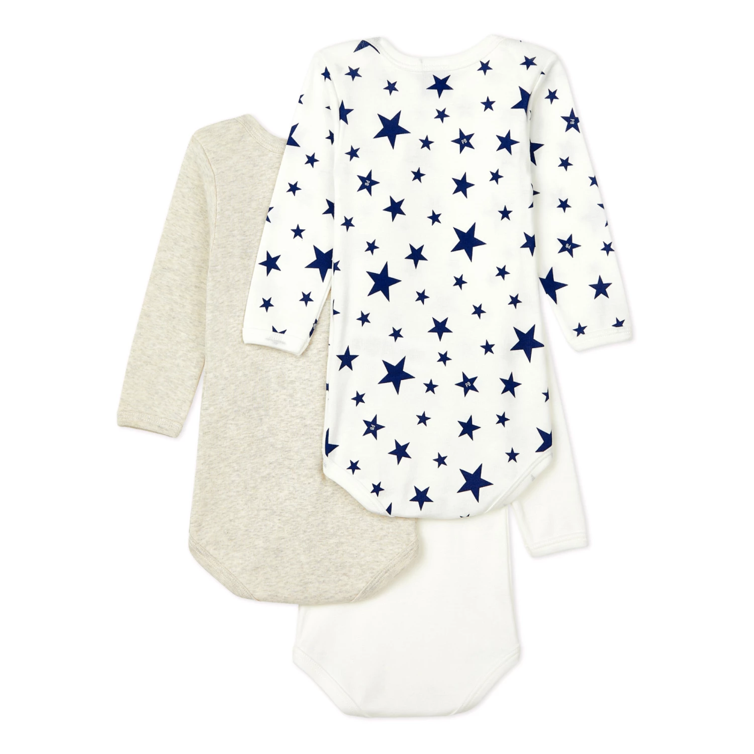 Organic Cotton Star Baby Bodysuits - Set of 3 White Petit Bateau Fashion Baby 3 Organic Cotton Star Baby Bodysuits - Set of 3 White Petit Bateau Fashion Baby - Image 3