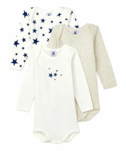 Organic Cotton Star Baby Bodysuits - Set of 3 White Petit Bateau Fashion Baby