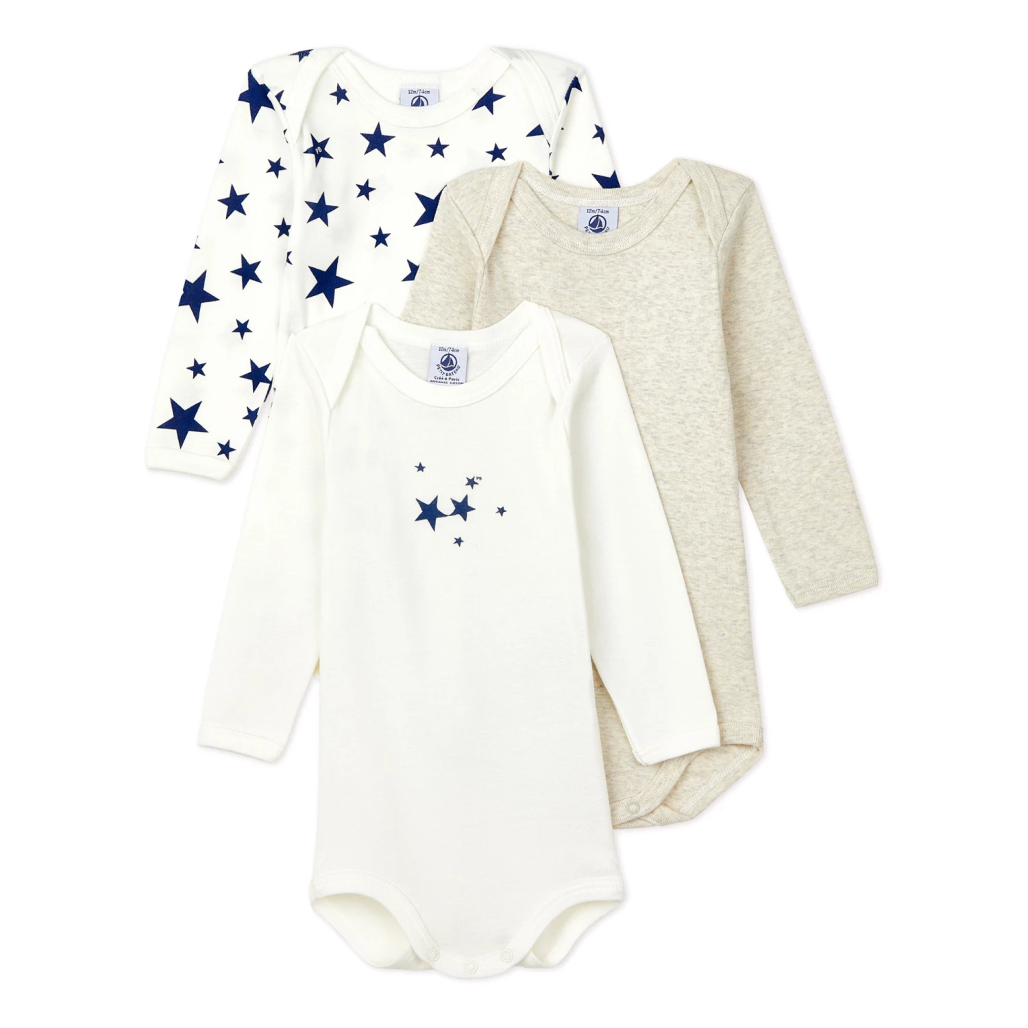 Organic Cotton Star Baby Bodysuits - Set of 3 White Petit Bateau Fashion Baby 1 Organic Cotton Star Baby Bodysuits - Set of 3 White Petit Bateau Fashion Baby