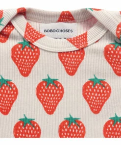 Organic Cotton Strawberry Pyjamas Ecru Bobo Choses Fashion Baby -Baby Tops Elegant Store organic cotton strawberry pyjamas ecru bobo choses fashion baby 2