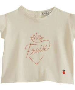 Organic Cotton Strawberry T-shirt Ecru Emile et Ida Fashion Baby, Children