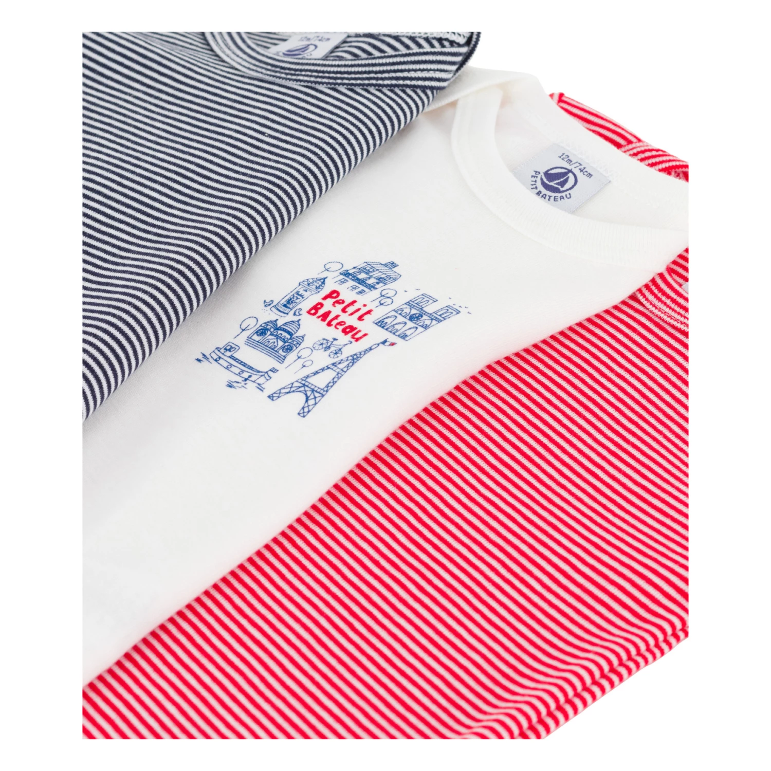 Organic Cotton Striped Baby Bodysuits - Set of 3 White Petit Bateau Fashion Baby, Children 2 Organic Cotton Striped Baby Bodysuits - Set of 3 White Petit Bateau Fashion Baby, Children - Image 2