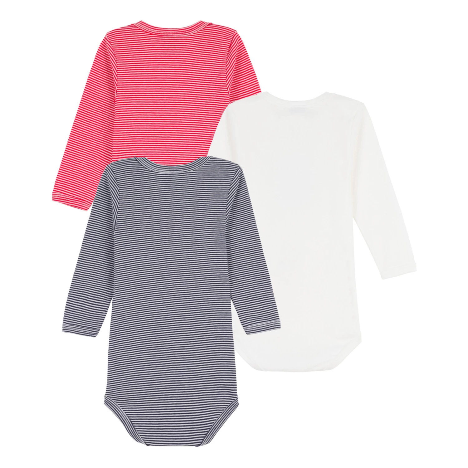 Organic Cotton Striped Baby Bodysuits - Set of 3 White Petit Bateau Fashion Baby, Children 3 Organic Cotton Striped Baby Bodysuits - Set of 3 White Petit Bateau Fashion Baby, Children - Image 3