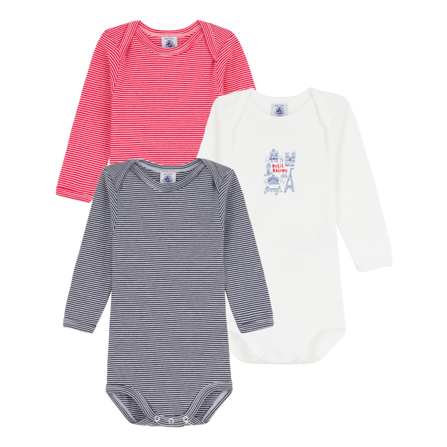 Organic Cotton Striped Baby Bodysuits - Set of 3 White Petit Bateau Fashion Baby, Children 1 Organic Cotton Striped Baby Bodysuits - Set of 3 White Petit Bateau Fashion Baby, Children