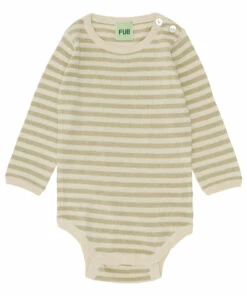 Organic Cotton Striped Babygrow Khaki FUB Fashion Baby
