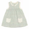 Organic Cotton Striped Pocket Dress Green water Búho Fashion Baby