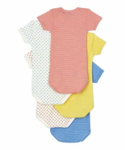 Organic Cotton Striped Star Baby Bodysuits - Set of 5 White Petit Bateau Fashion Baby -Baby Tops Elegant Store organic cotton striped star baby bodysuits set of 5 white petit bateau fashion baby 2