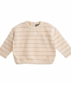 Organic Cotton Striped Sweatshirt Taupe brown Tocoto Vintage Fashion Baby