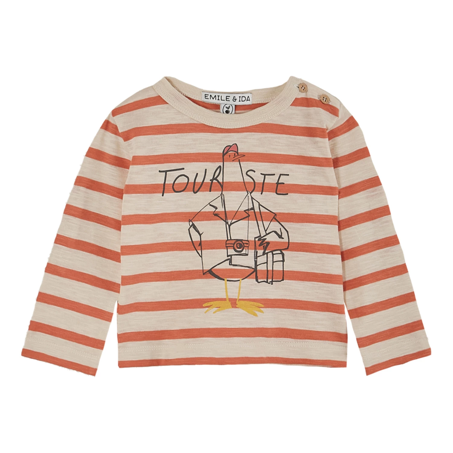 Organic Cotton Striped Tourist T-shirt Orange Emile et Ida Fashion Baby, Children 2 Organic Cotton Striped Tourist T-shirt Orange Emile et Ida Fashion Baby, Children - Image 2