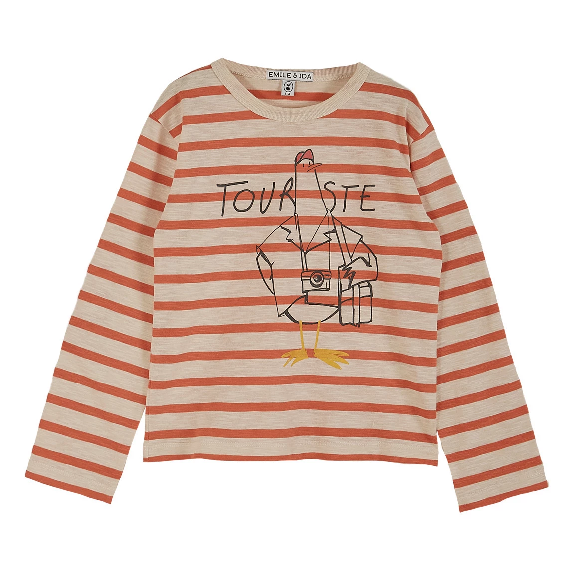 Organic Cotton Striped Tourist T-shirt Orange Emile et Ida Fashion Baby, Children 1 Organic Cotton Striped Tourist T-shirt Orange Emile et Ida Fashion Baby, Children