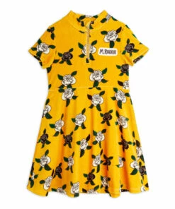 Organic Cotton Velour Flower Dress Yellow Mini Rodini Fashion Baby, Children