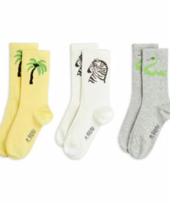 Organic Cotton Zebra Socks - Set of 3 Yellow Mini Rodini Fashion Baby, Children