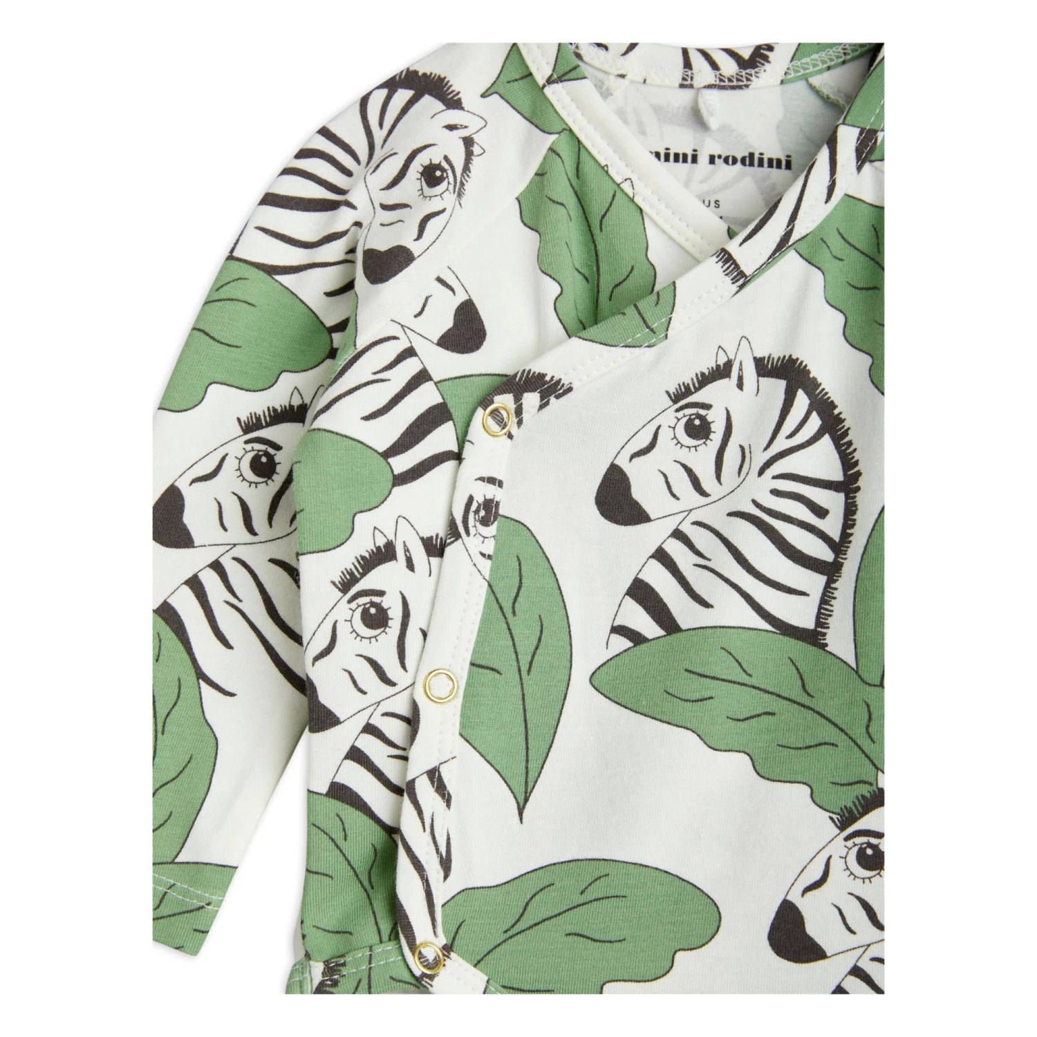 Organic Cotton Zebra Wrapover Baby Bodysuit Green Mini Rodini Fashion Baby 2 Organic Cotton Zebra Wrapover Baby Bodysuit Green Mini Rodini Fashion Baby - Image 2