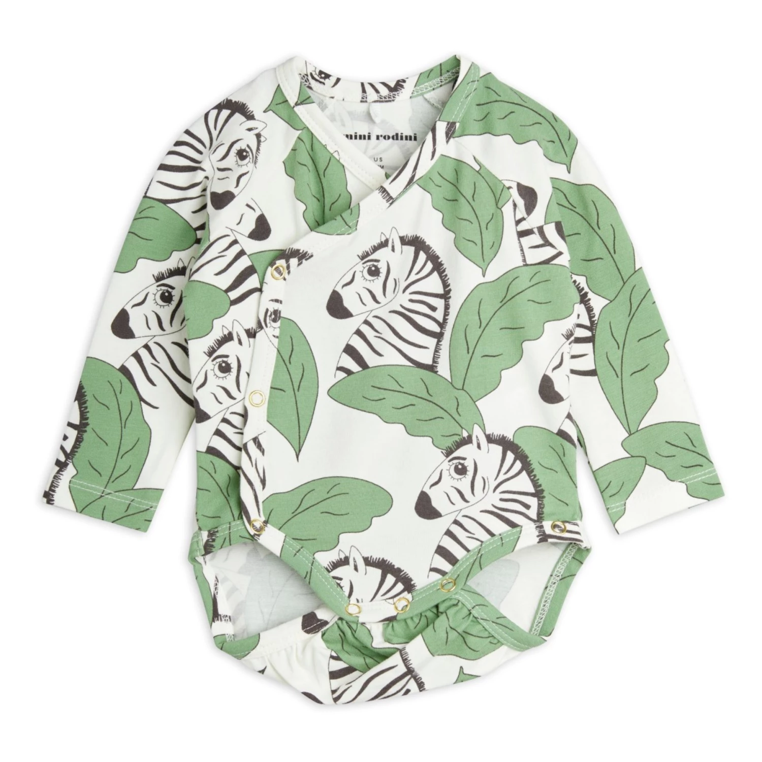 Organic Cotton Zebra Wrapover Baby Bodysuit Green Mini Rodini Fashion Baby 1 Organic Cotton Zebra Wrapover Baby Bodysuit Green Mini Rodini Fashion Baby