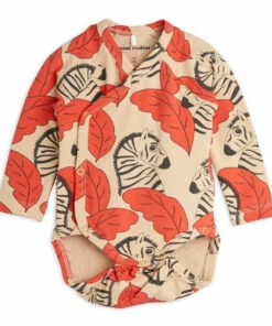Organic Cotton Zebra Wrapover Baby Bodysuit Orange Mini Rodini Fashion Baby