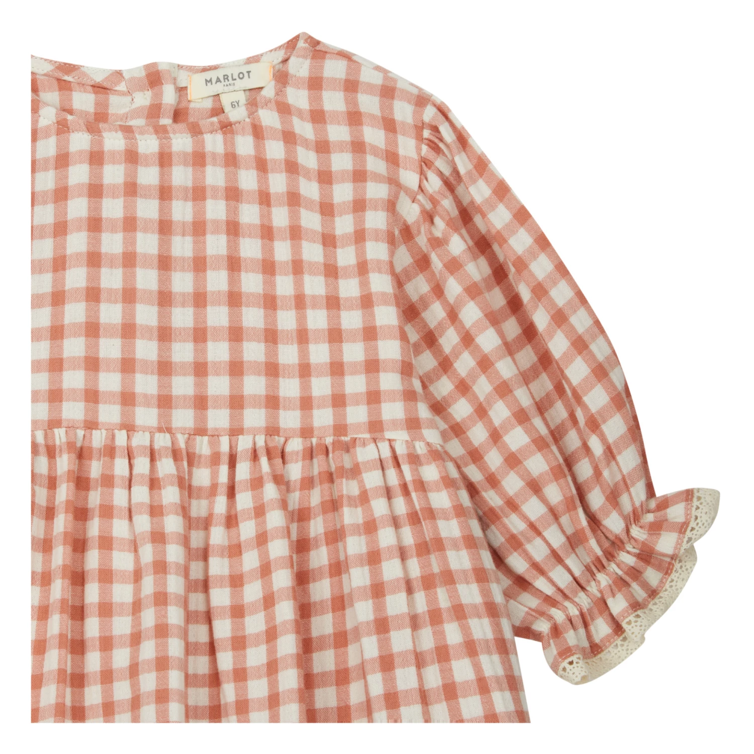 Palmyre Gingham Cotton Muslin Dress Pink Marlot Paris Fashion Baby, Children 2 Palmyre Gingham Cotton Muslin Dress Pink Marlot Paris Fashion Baby, Children - Image 2
