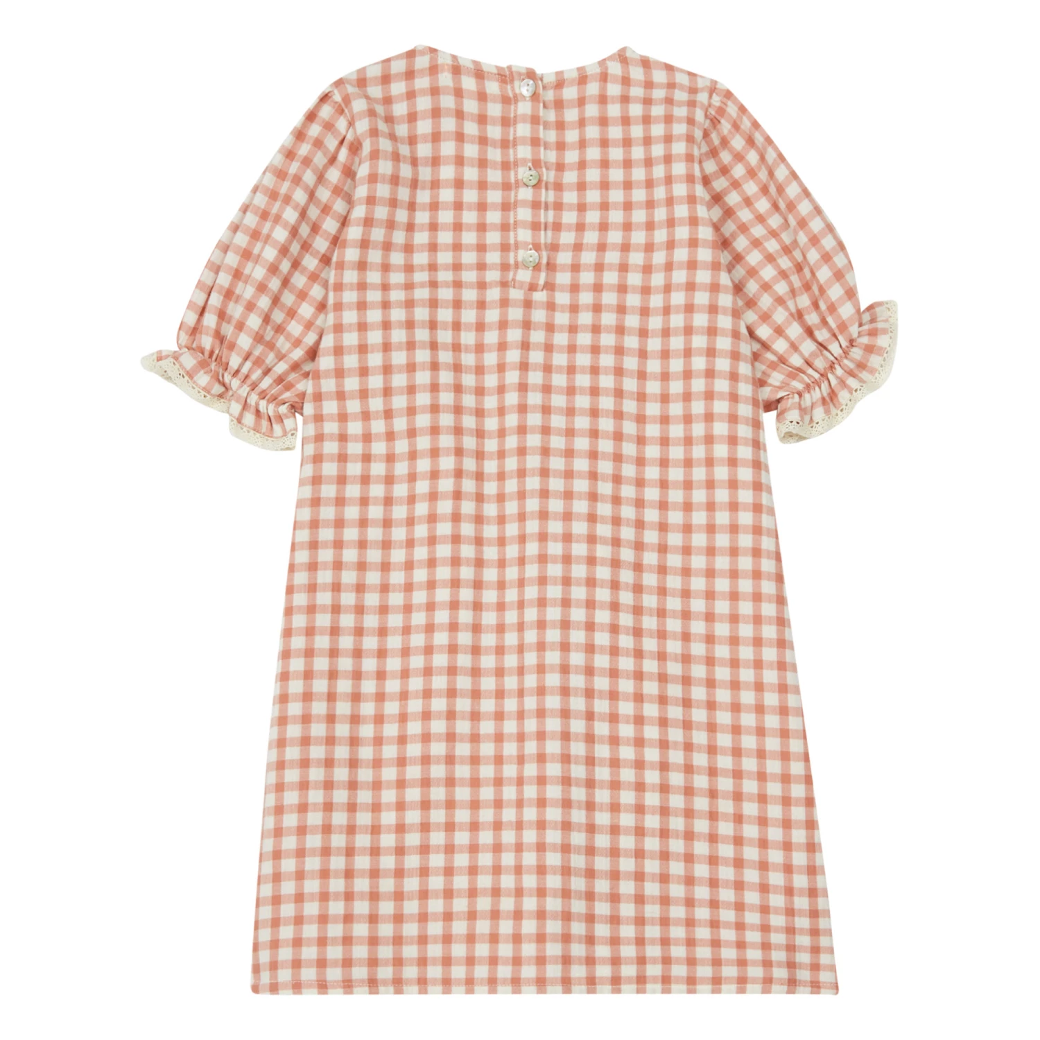 Palmyre Gingham Cotton Muslin Dress Pink Marlot Paris Fashion Baby, Children 3 Palmyre Gingham Cotton Muslin Dress Pink Marlot Paris Fashion Baby, Children - Image 3
