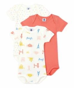 Pariscope Organic Cotton Baby Bodysuits - Set of 3 White Petit Bateau Fashion Baby
