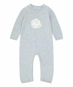 Pima Cotton Knit Rabbit Jumpsuit Heather grey Tartine et Chocolat Fashion Baby