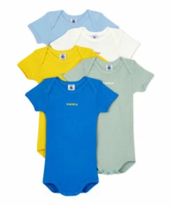 Plain Organic Cotton Short Sleeve Baby Bodysuits - Set of 5 White Petit Bateau Fashion Baby