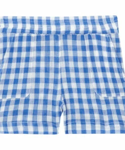 Ramb Gingham Cotton Muslin Shorts Blue Bonton Fashion Baby