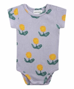 Recycled Cotton Floral Ribbed Babygrow Mauve Bobo Choses Fashion Baby