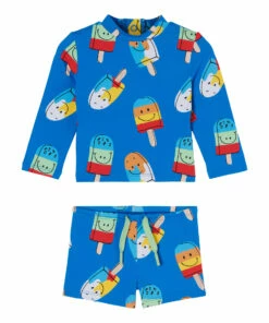 Recycled Polyamide Anti-UV Ice Cream Shorts + T-shirt Blue Stella McCartney Kids Fashion Baby
