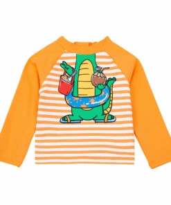 Recycled Polyamide Striped Anti-UV Crocodile T-shirt Orange Stella McCartney Kids Fashion Baby