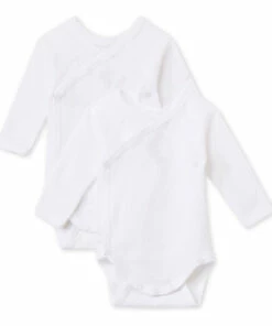 Set of 2 Crossover Baby Long Sleeve Bodysuits Organic Cotton White Petit Bateau Fashion Baby
