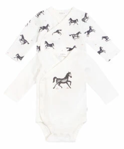Set of 2 Horse Print Babygrows Off white Petit Lem Fashion Baby