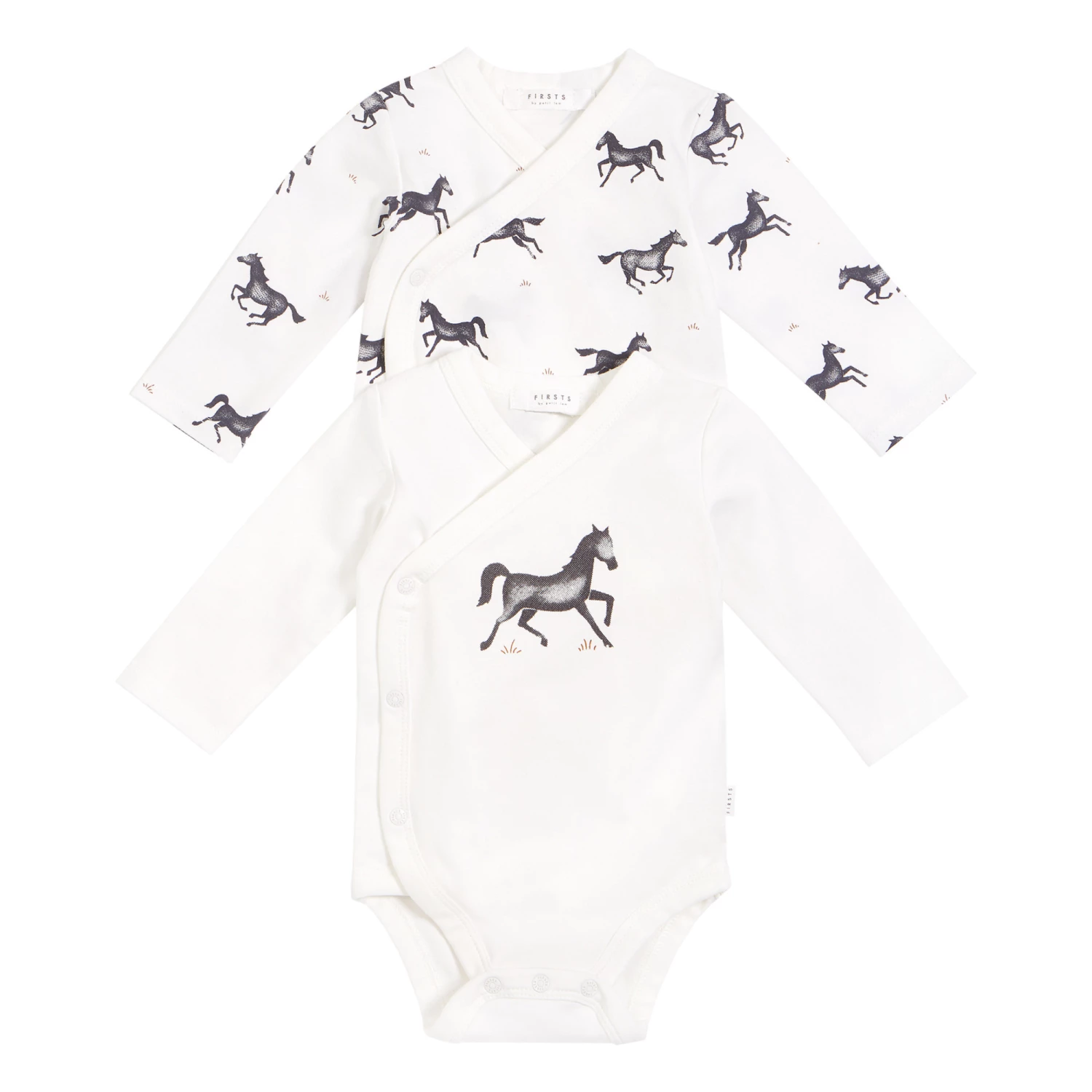 Set of 2 Horse Print Babygrows Off white Petit Lem Fashion Baby 1 Set of 2 Horse Print Babygrows Off white Petit Lem Fashion Baby
