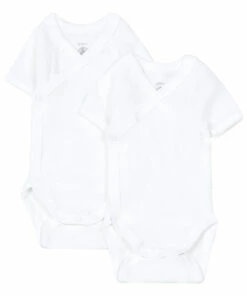 Set of 2 Losange Crossbody Organic Cotton Playsuits White Petit Bateau Fashion Baby