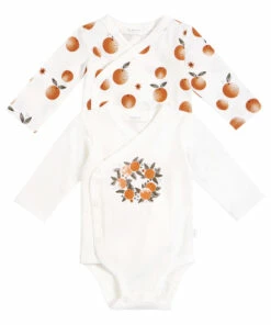 Set of 2 Orange Print Babygrows Off white Petit Lem Fashion Baby