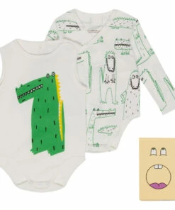 Set of 2 Organic Cotton Crocodile Babygrows White Stella McCartney Kids Fashion Baby