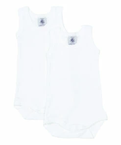 Set of 2 Organic Cotton Sleeveless Babygrows White Petit Bateau Fashion Baby
