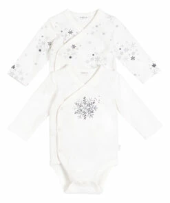 Set of 2 Snowflake Print Babygrows Off white Petit Lem Fashion Baby
