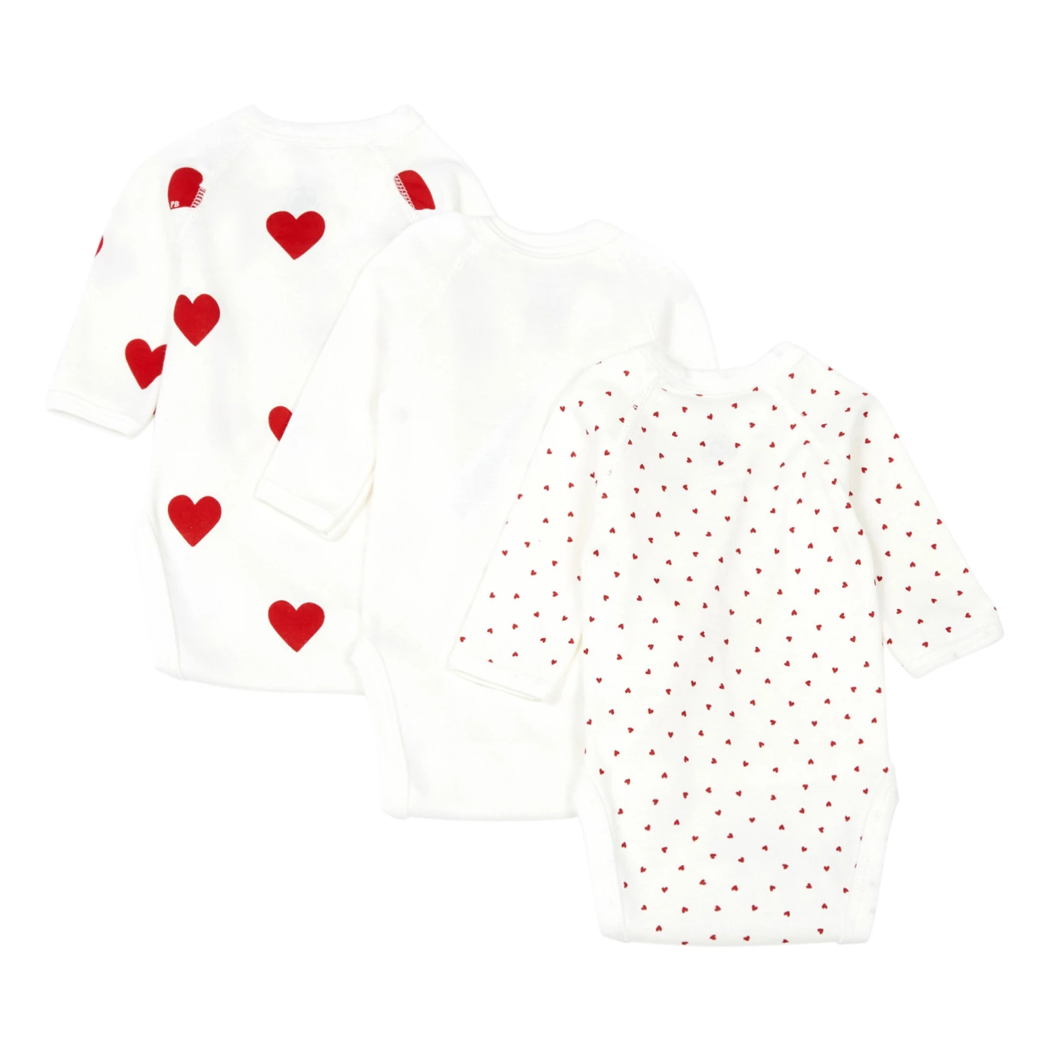 Set of 3 Cœur Crossbody Organic Cotton Playsuits Red Petit Bateau Fashion Baby 2 Set of 3 Cœur Crossbody Organic Cotton Playsuits Red Petit Bateau Fashion Baby - Image 2