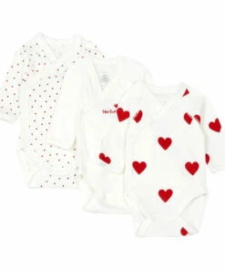 Set of 3 Cœur Crossbody Organic Cotton Playsuits Red Petit Bateau Fashion Baby