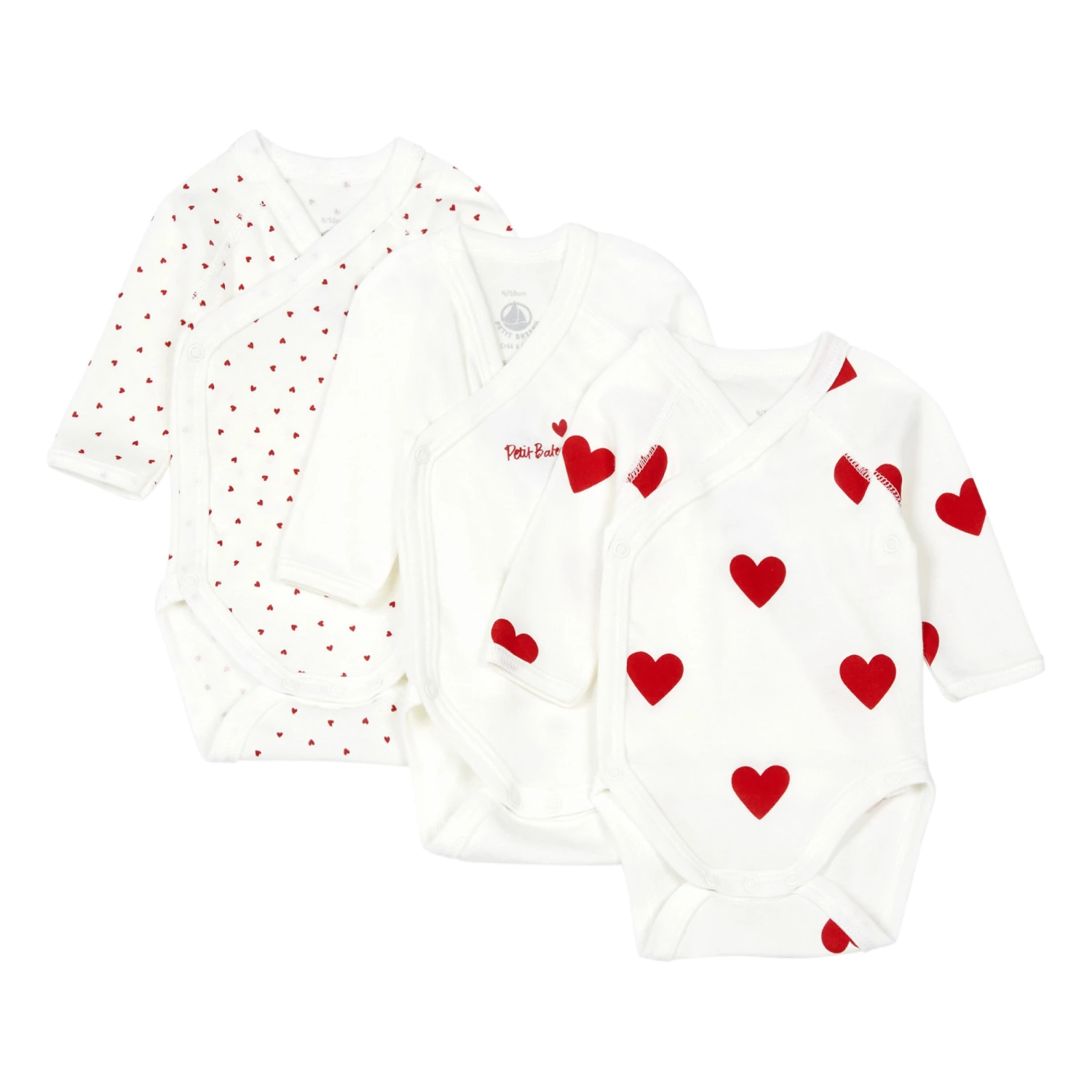 Set of 3 Cœur Crossbody Organic Cotton Playsuits Red Petit Bateau Fashion Baby 1 Set of 3 Cœur Crossbody Organic Cotton Playsuits Red Petit Bateau Fashion Baby