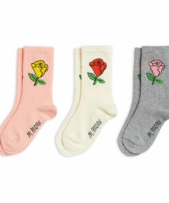 Set of 3 Organic Cotton Flower Socks Pink Mini Rodini Fashion Baby, Children