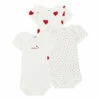 Set of 3 Organic Cotton Heart Playsuits Red Petit Bateau Fashion Baby