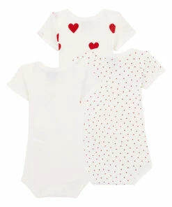 Set of 3 Organic Cotton Heart Playsuits Red Petit Bateau Fashion Baby -Baby Tops Elegant Store set of 3 organic cotton heart playsuitsset of 3 organic cotton heart playsuits red petit bateau fashion baby 2